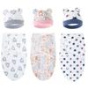 0-12 Months Newborn Swaddle Cartoon Printed Cotton Baby Blanket Hat Set Adjustable Infant Sleeping Swaddle Wraps All Seasons