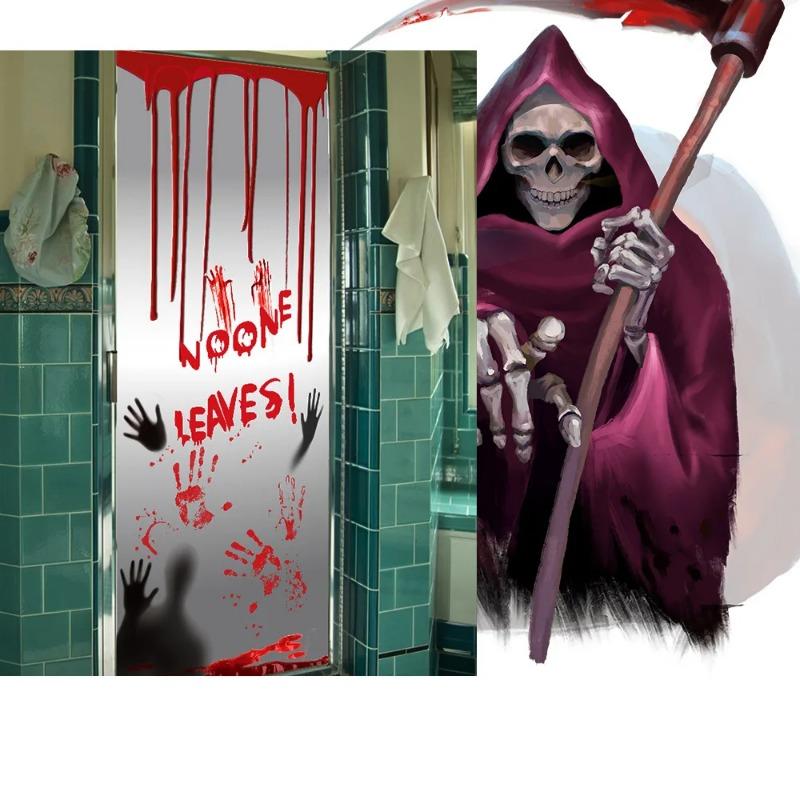 Хэллоуин Кровь Отпечатки Пальцев Дверные Наклейки Призрачный Фестиваль Украшения Дом с Привидениями Торговый Центр Дверь Набор Ванная Комната