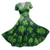 Ladies Princess Dress Sexy V-neck St. Patrick's Day Printed Waist Pulled Ruffle Short Sleeve Dress