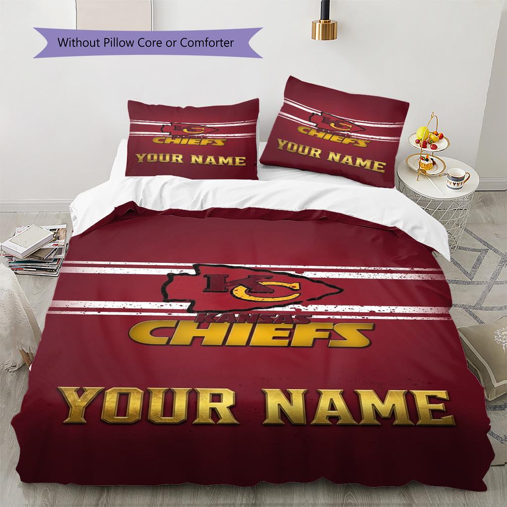 Name Custom Kansas City Chiefs Pattern Bedding Set Quilt Cover Pillowcase Home Decor Gift (1 * duvet cover + 2 * pillowcase, without core)