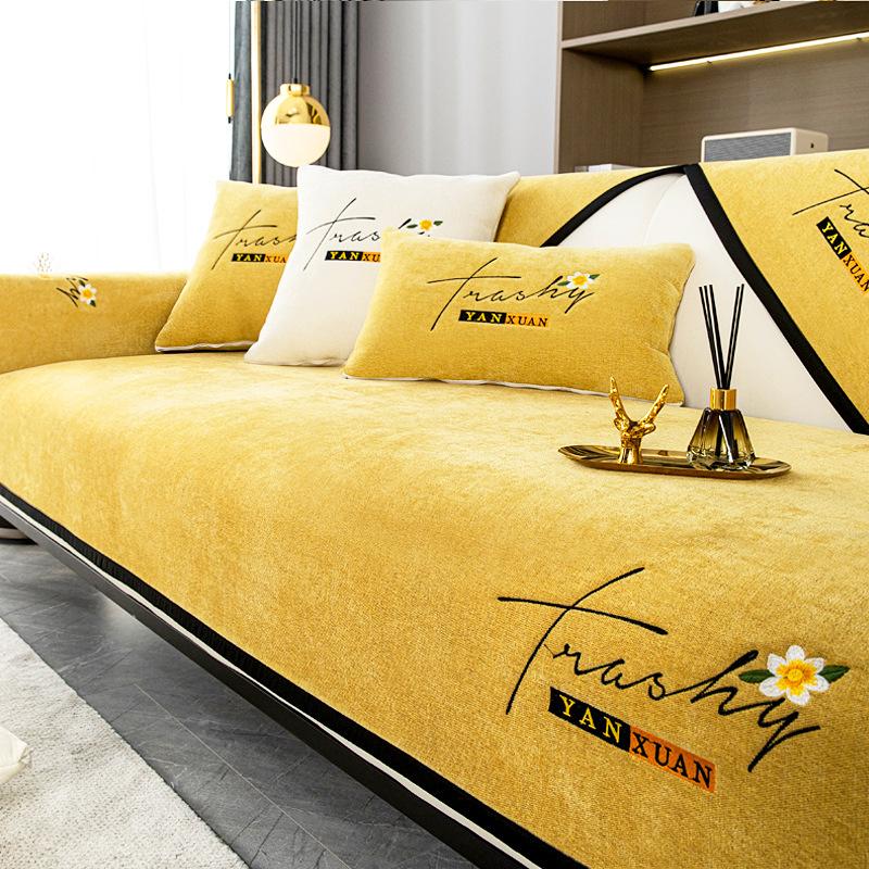 Chenille Embroidered Letter Sofa Cover Four Season Universal Non-slip Couch Cover L-shape Corner Sofa Cover Living Room Cushion