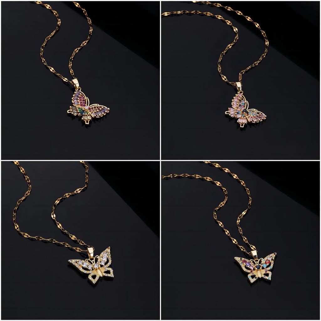 New Niche Design Retro Butterfly Micro-Inlaid Zircon Pendant Necklace Women'S Fashion Collarbone Chain