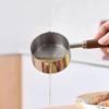 Multifunctional Wooden Handle Milk Pan 304 Stainless Steel with Scale Oil Pot Spout Deepen Measuring Spoon Chocolate