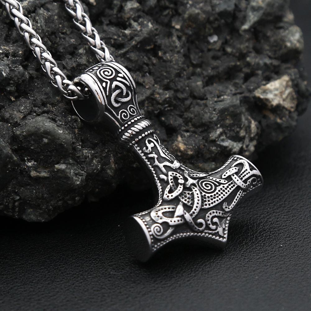 Vintage Classic Vikings Thor Mjolnir Hammer Pendant Necklace Men's Stainless Steel Nodic Amulet Pagan Jewelry Gifts