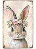 SpringThemed Tin Sign Funny Rabbit Easter Metal Wall Decor for Office Bedroom Farmhouse Kitchen Cafe Living Room Courtyard