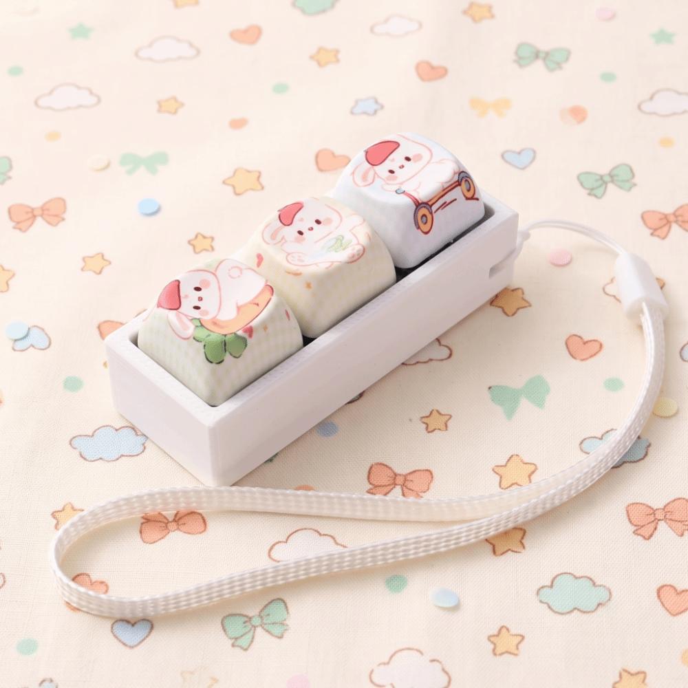Ice Blue Gradient Keyboard Clicker Toy Keyring Cartoon Cat Button Keycap Keychain Office Use