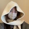 Autumn Winter Knitted Hat with Integrated Scarf Hooded Wool Cap Warm Ear Protection Shawl