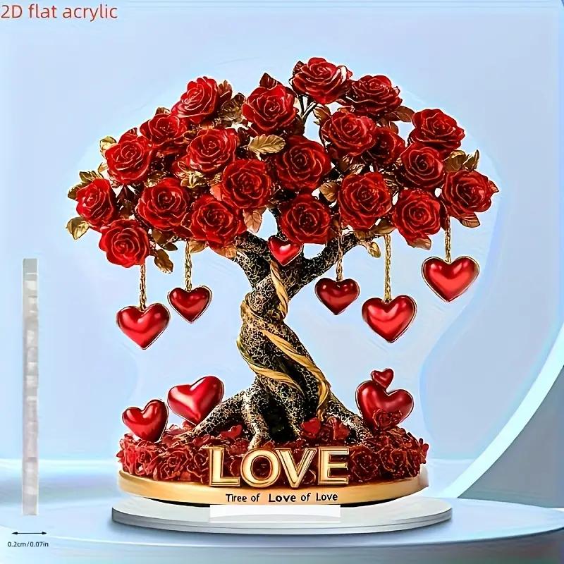 Элегантное хрустальное украшение в виде розового дерева в форме сердца "Дерево любви" с золотой подставкой - лучшее украшение на День святого Валентина