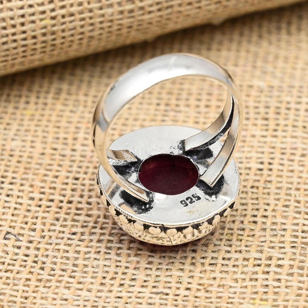 Faceted Ruby Gemstone Handmade 925 Sterling Silver Ring Jewelry