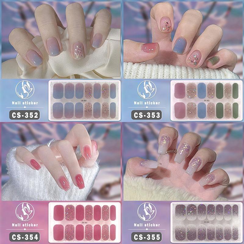 1PC (в комплекте 14 маленьких наклеек) Гелевая наклейка для укрепления ногтей без запекания, водостойкая и прочная 3D наклейка для обертывания ногтей, сплошной цвет, луковый порошок