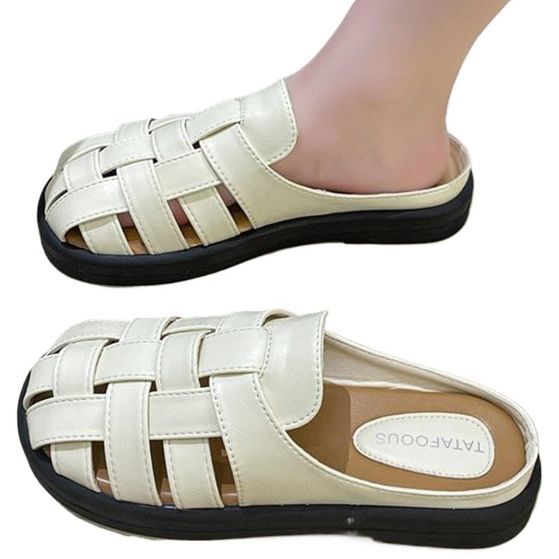 Модные полутапочки SyfIyno Silver Beige Brown Black Baotou, женские туфли, летние ретро-тканые полые толстые римские тапочки, мюли