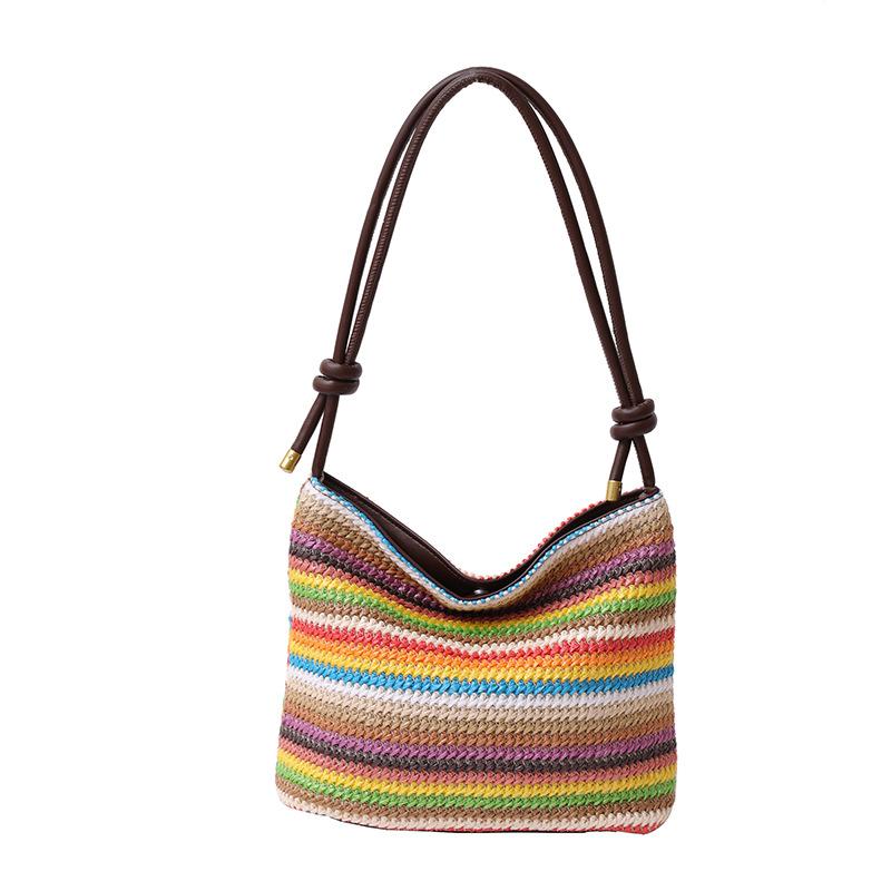 Woven underarm small bag women's new rainbow striped messenger bag versatile woven shoulder bag
