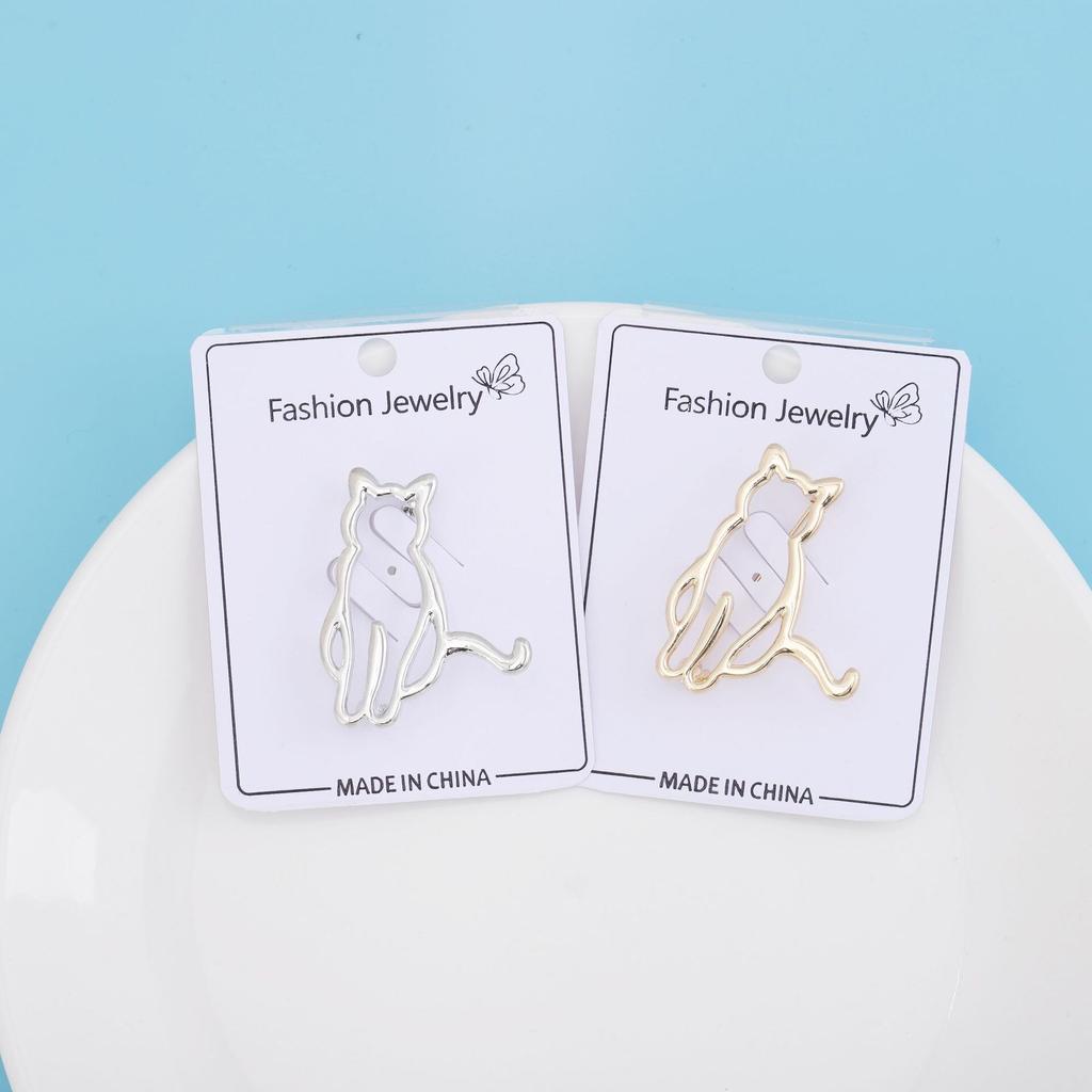 Blucome New Fashion Smooth Surface Cat Brooch Creative Gold Color Alloy Animal Pin Versatile Women Accessories