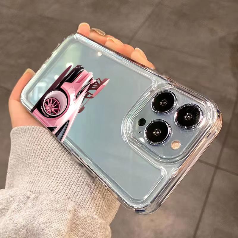 Phone Case For iPhone 17 16 15 14 Plus Pro Max 12 11 13 X XS XR Plus 16E 17Air Trendy Pink Luxury Car Transoparent Soft Cover