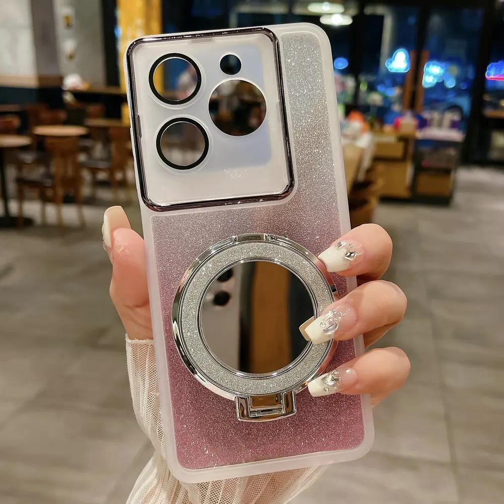 Зеркальный блестящий чехол с магнитным кронштейном для OPPO A57 A58 A78 A93 A96 A97 A72 A35 A55 A56 A17 A9 A5 Realme C65 C67 C53 C35 C33 C31 11 12 Reno 10 11 12 Pro