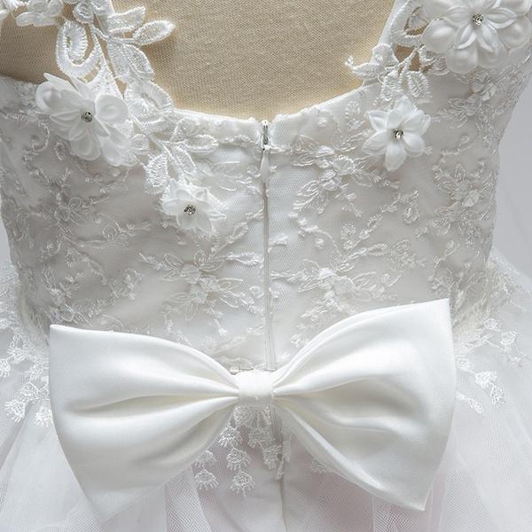 Kids Flower Girl Dress Baby Girls Lace Formal Princess Pageant Wedding Birthday Party White Bridesmaid Dresses Tea Length