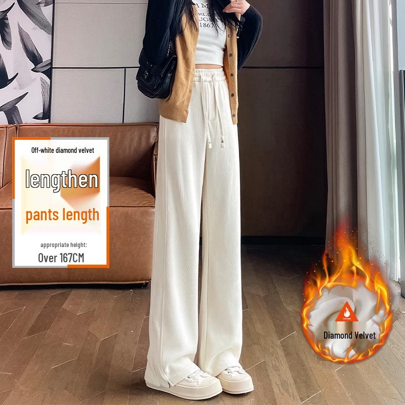 High-Waisted Fleece-Lined Wide-Leg Women's Pants for Autumn/Winter - Casual, Petite, and Straight-Leg Sports Sweatpants.