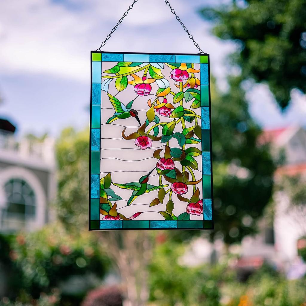 VEWOGARDEN W10xH15 дюймов Витражные подвески-колибри, Панель-ловец солнца с цепочкой для стены или окон