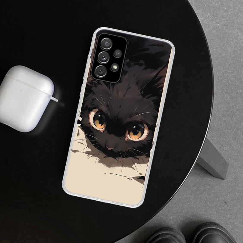 Милый черный котик Мяу Чехол для телефона Samsung Galaxy A17 A16 A26 A36 A56 A57 A37 A15 A25 A35 A55 A14 A24 A34 A54 A13 A23 A33