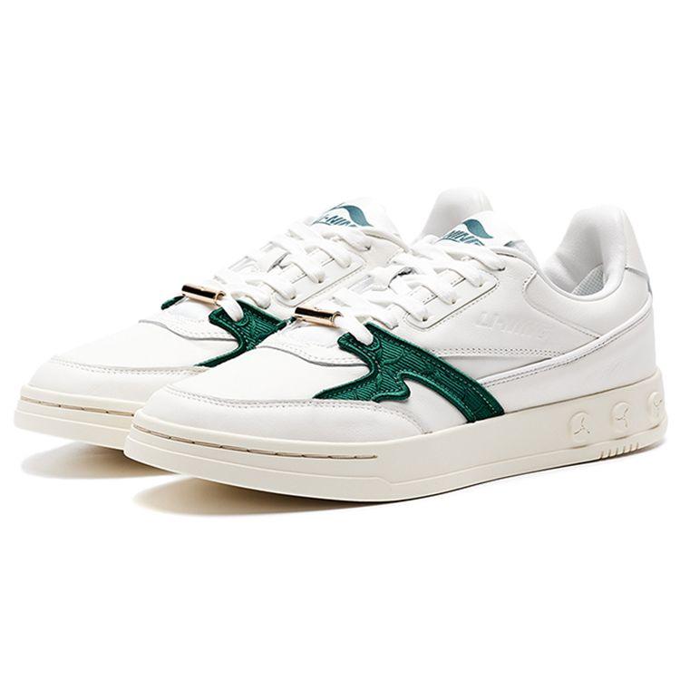 Li-Ning 1990 001 Comfortable Casual Non-Slip Wear-Resistant Lightweight Low-Top Skate Shoes Men Sneaker White Green ALFR099-2