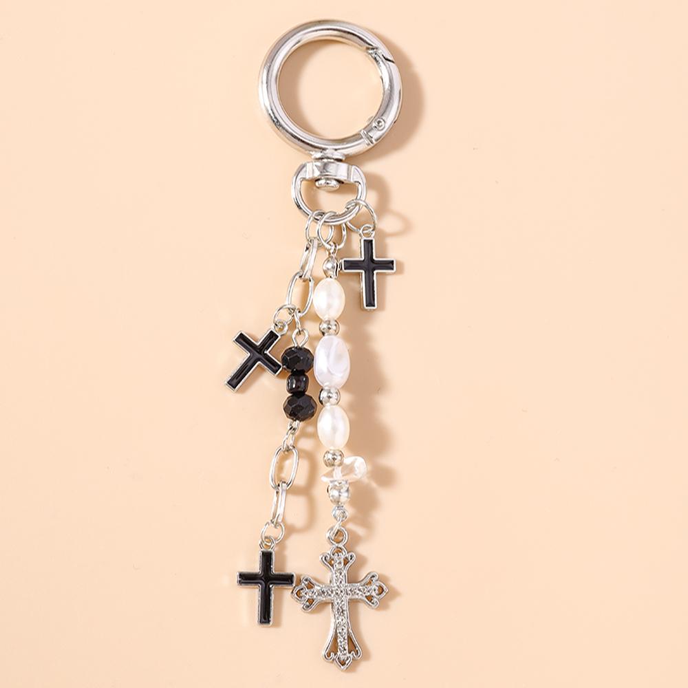 Gothic Alloy Cross Keychain Men Women Star Key Ring Pendants for Handbag Decor DIY Handmade Key Chain Gifts