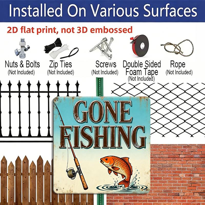 2D Flat - 1pc, Outdoor Plaque & Wall Decor, Gone Fishing Sign, Cabin Wall Art, Lakeside Villa Decoration, Dock Ornament, Rustic Natural Style