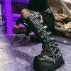 Fashion Black Platform Shoes Long Boots Women's Style Metal Belt Long Boots