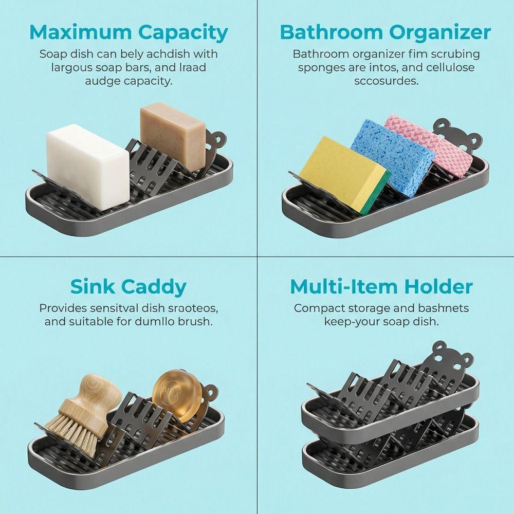 Detachable Self Draining Soap Tray Save Space Panda Soap Rack Soap Dish Laundry Room