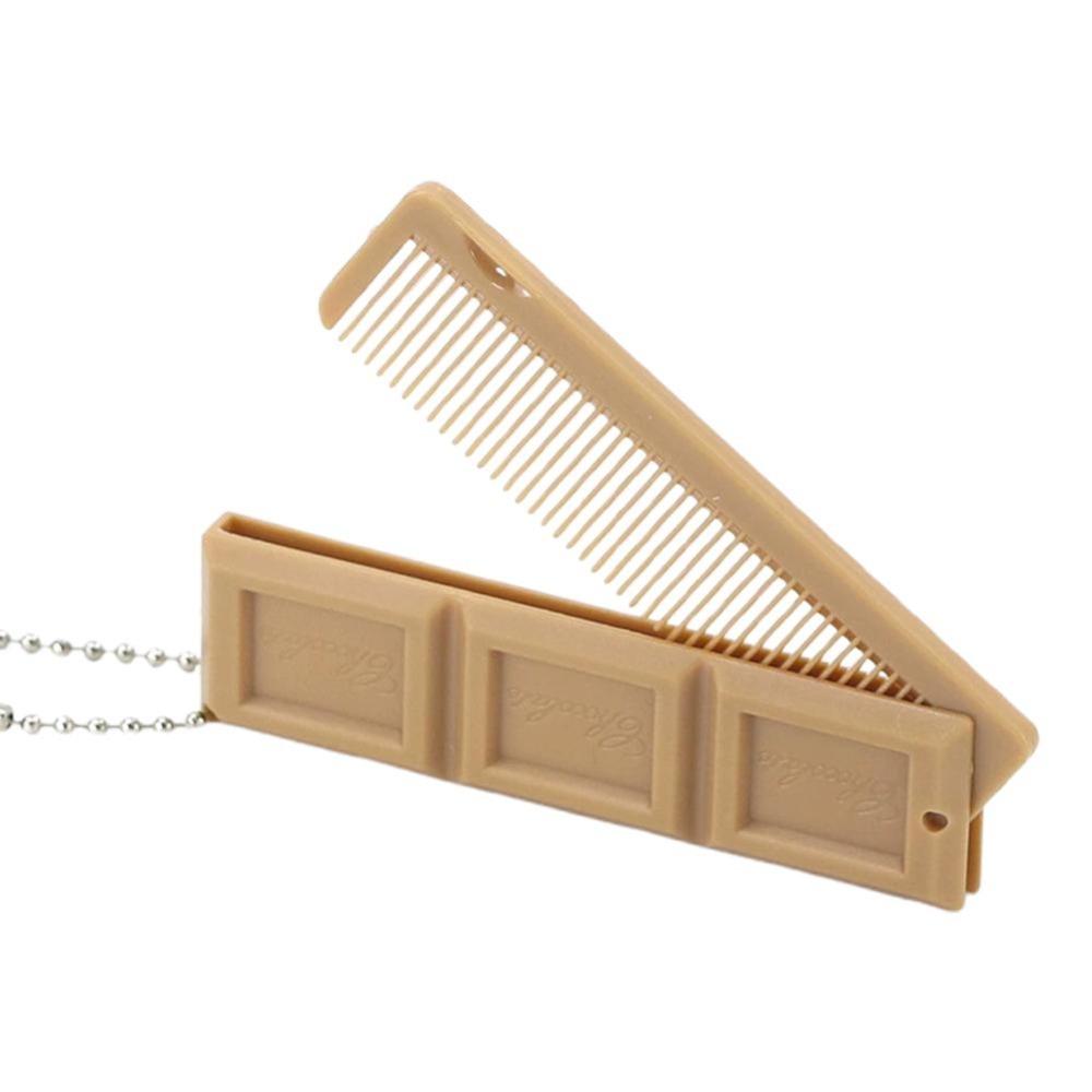 New 2-in-1 Folding Comb with Mirror Chocolate-Shaped Hair Comb Portable Mini Styling Tool Gift