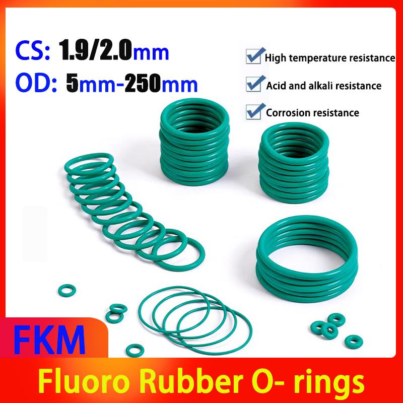 FKM CS 1.9mm/2.0mm OD 5mm-250mm Green Fluoro Rubber O- rings Viton Oil Seal Gasket Fluoro Elastomer Circular Sealing Ring