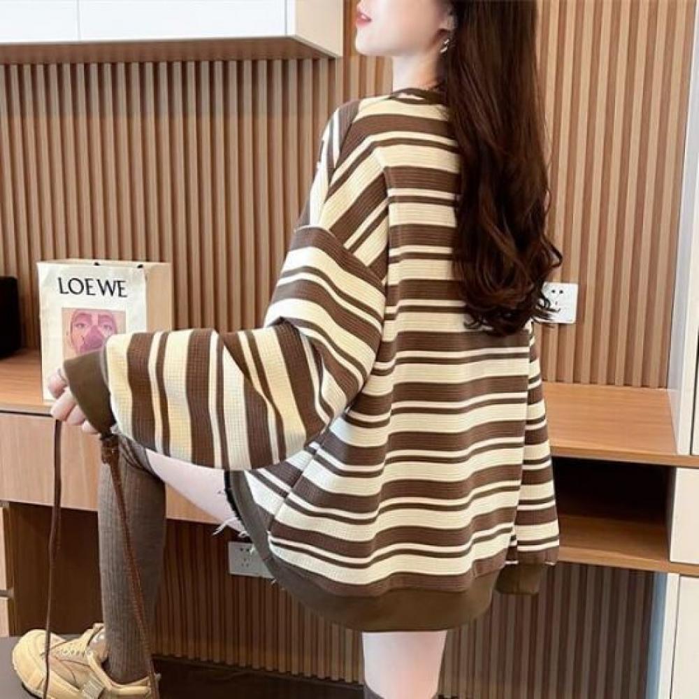 Navava Casual Loose Fit Stripe Long Sleeve Sweatshirt Nt2271