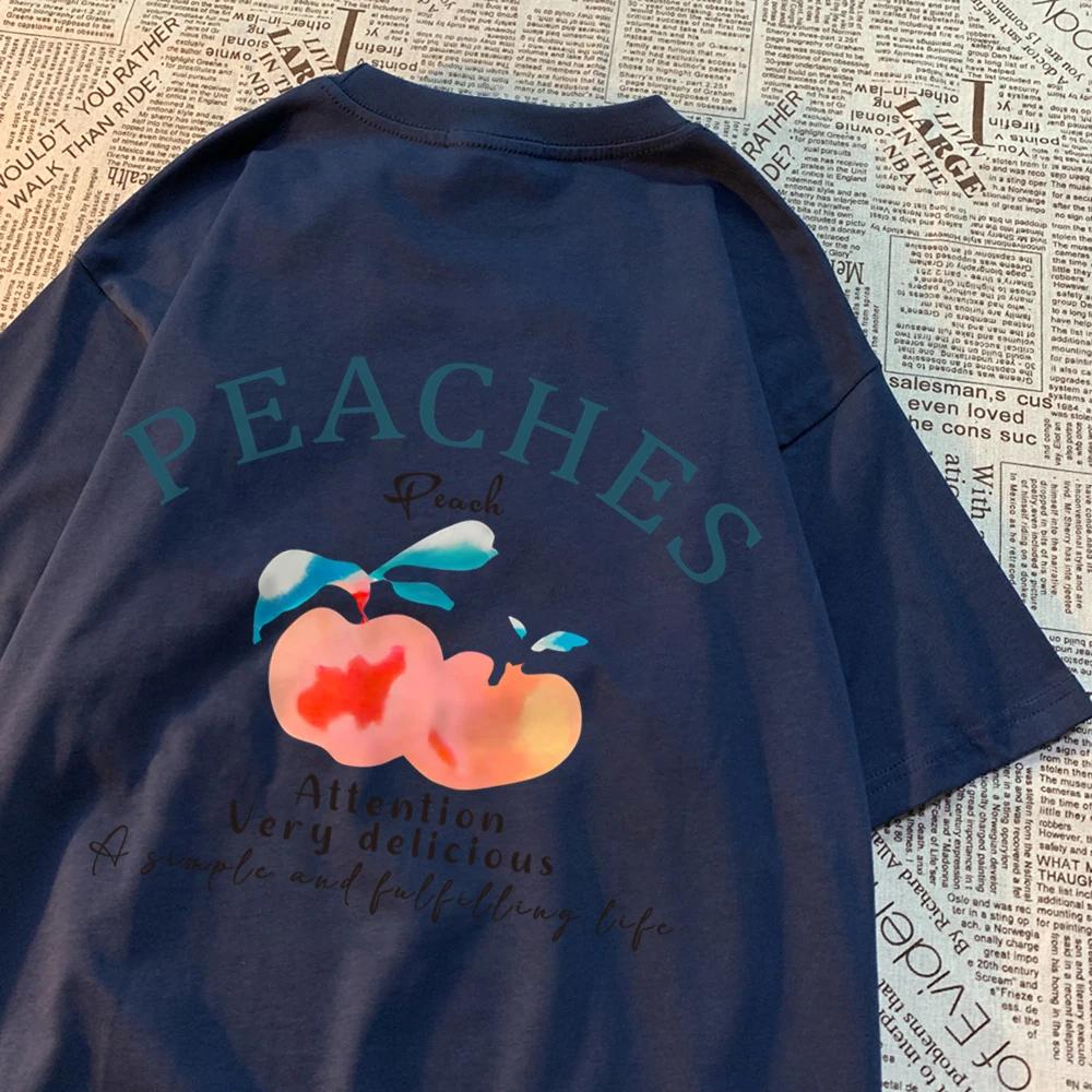 Peaches Attention Very Delicious Letters Men T Shirt Hip Hop Loose New Tops Fashion Casual Tshirts Summer Cotton Tee Clothing