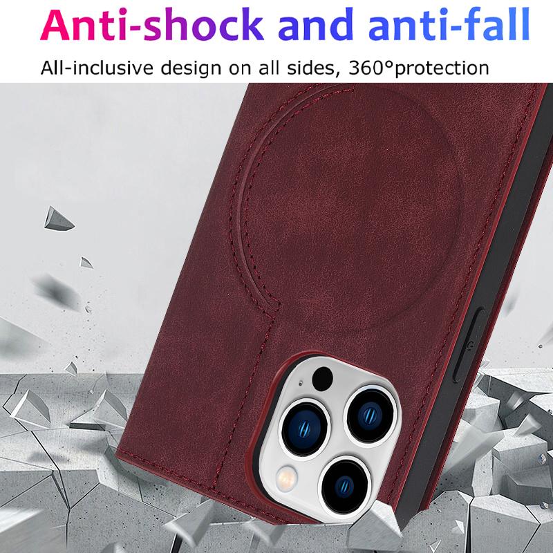 Кожаный флип-чехол с магнитным кошельком для iPhone 12 13 14 Pro Max, мини-магнитная крышка-книжка с беспроводной зарядкой