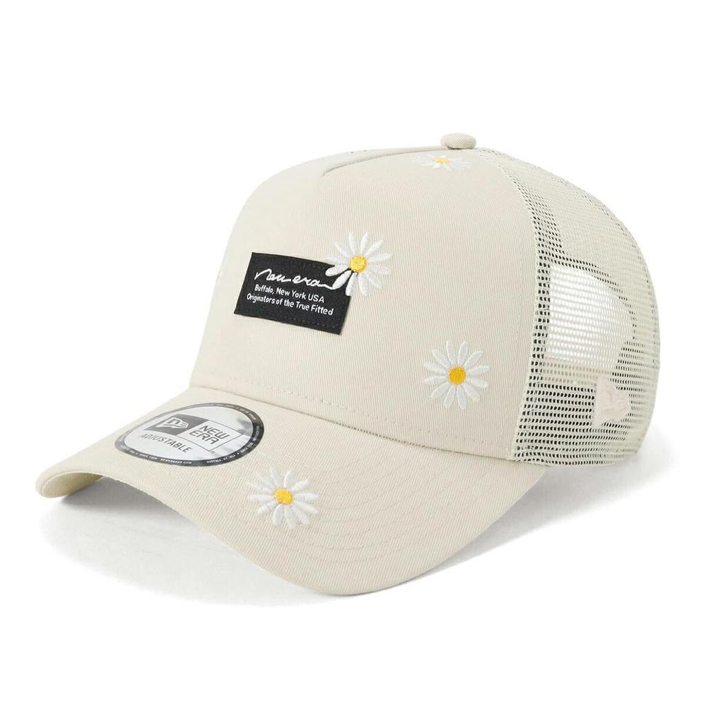 New Era Mesh Cap 9FORTYA-FRAME Floral Pattern ONSPOTZ Exclusive Ivory FREE 9Forty A-Frame Trucker Flower Embroidery Woven Patch