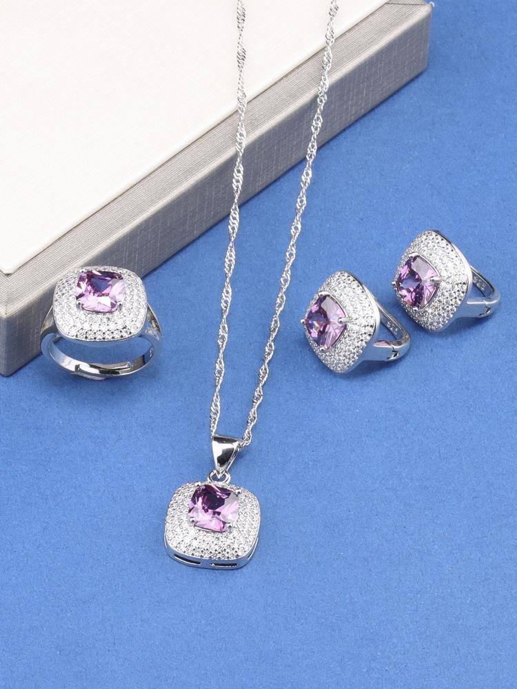 Уникальные квадратные изящные ювелирные изделия для женщин подарок свадьба элегантное колье и клипсы кольцо циркон наборы из 4 предметов