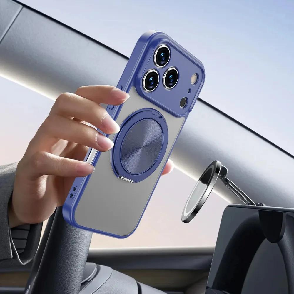 Модный Магнитный Вращающийся на 360° Чехол-Подставка Для IPhone 17 Air 16E 15 14 Plus 13 Pro Max Ударопрочный Матовый Чехол с Защитой Всего Объектива