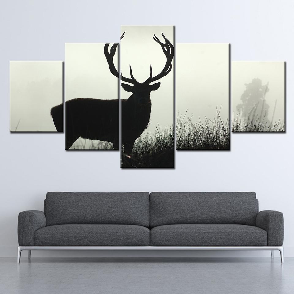 Canvas Painting A deer walking in dense fog 5 Piece Wallpapers Art Canvas Print modern Poster Modular art painting Home Decor