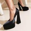 FOREADA Women Pu Leather Pumps Platform Super High Hoof Heels Pointed Toe  Party Sexy Spring Autumn Shoes Black Rose-carmine
