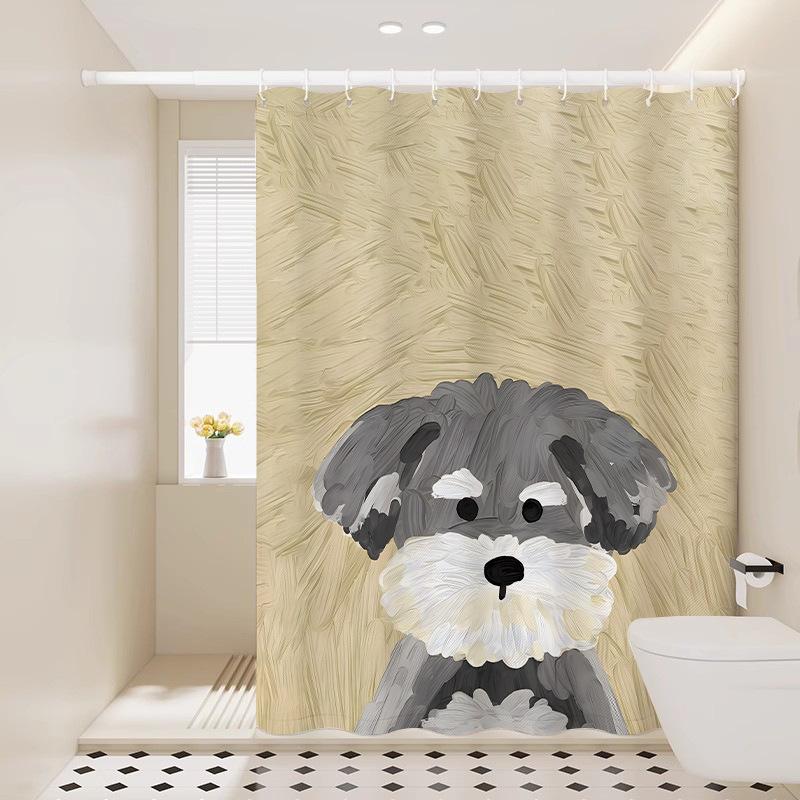 VIKAMA Adorable Puppy Print Shower Curtain Nordic Instagram-Style Bathroom Warm, Healing, and Playful Atmosphere