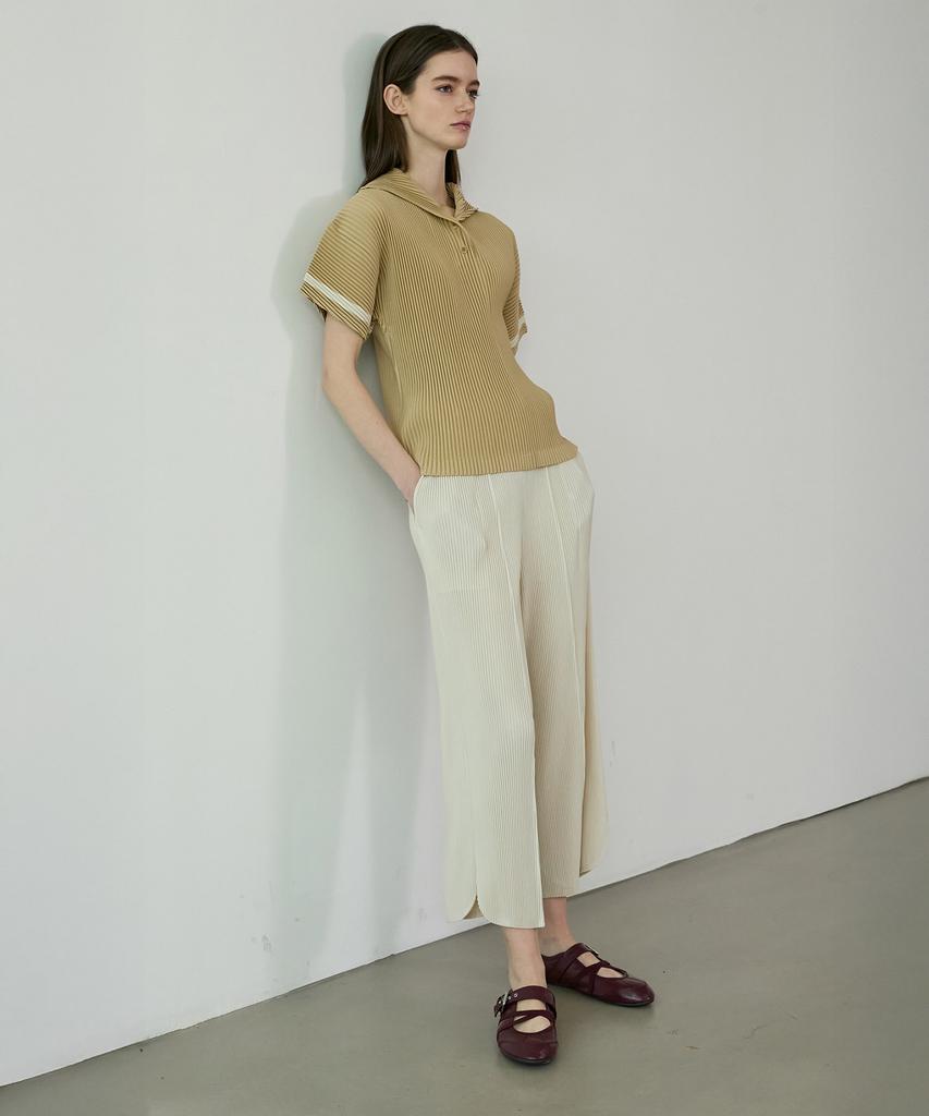 Круглые разрезы Плиссированные укороченные брюки Waiowai_3 цвета