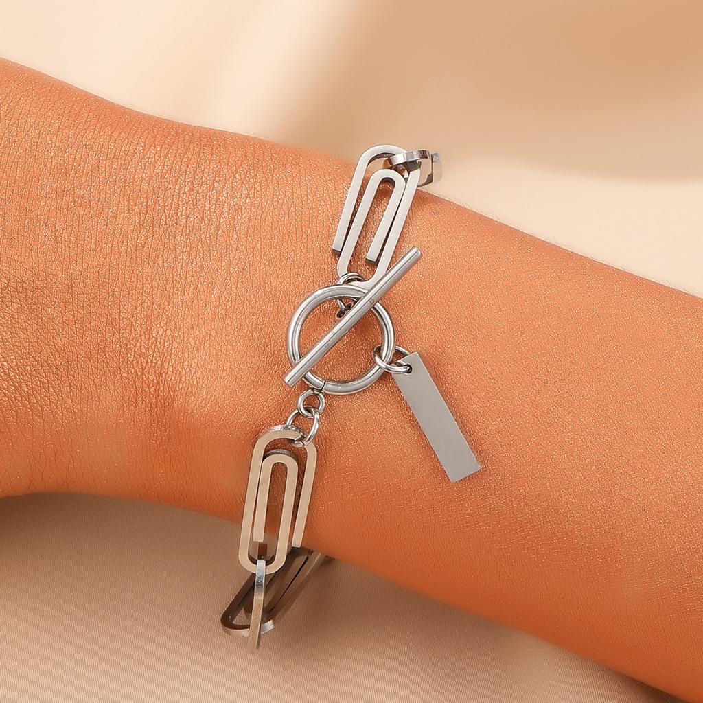 Korean Version Niche Design Micro-inlaid Zircon Geometric Paperclip Bracelet Femininity Simple High-end Personalized Jewelry
