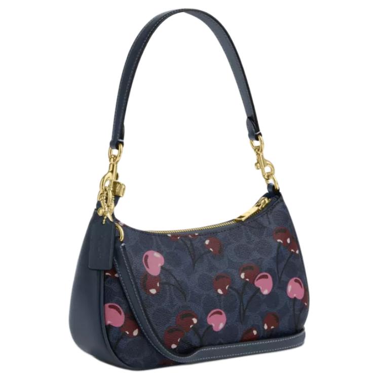 Coach Teri 24 Сумка-тоут через плечо из покрытого холста со съемным плечевым ремнем Средняя Женские сумки Синий CY694-IMDEI