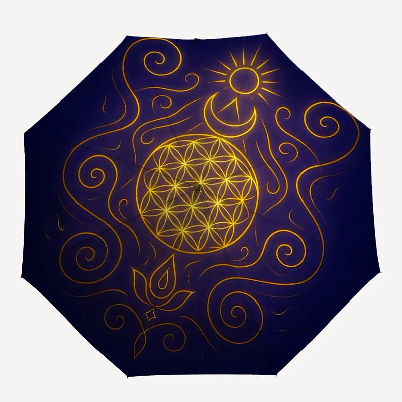 1pc Sacred Geometry Mandala Automatic Umbrella - Automatic Opening And Closing, Sturdy Iron Frame, Formal Occasions yy251018210