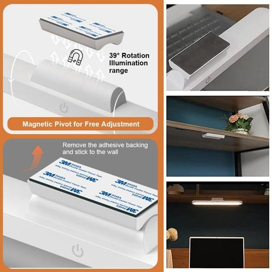 Plastic Magnetic Dormitory LED Lamp  USB Rechargeable Desk Light Dimmable Touch Control Study Emergency Use, White