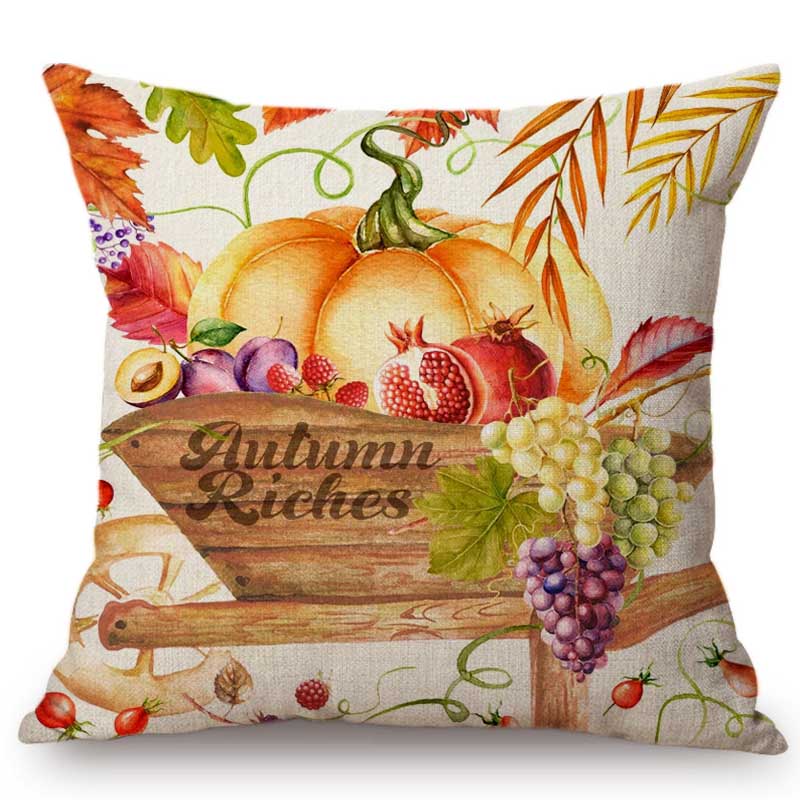 Autumn Pumpkin Harvest Watercolor Home Decorative Pillow Case Cotton Linen Thanksgiving Celebration Sofa Cushion Cover 45X45Cm