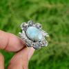 Natural Larimar Gemstone Stackable Flower Adjustable Ring 925 Silver For Women