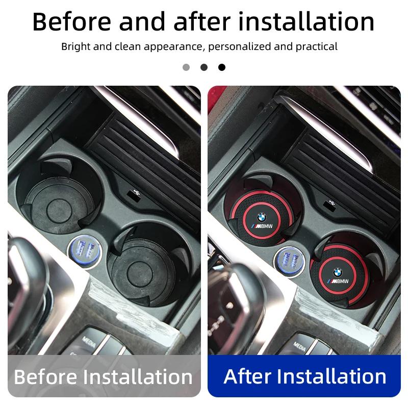 Car Sticker 2025 Hot PVC Car Coaster Water Cup Anti-Slip Silicone Pads Interior Accessories For BMW Motorsport X1 X3 X5 E39 E46