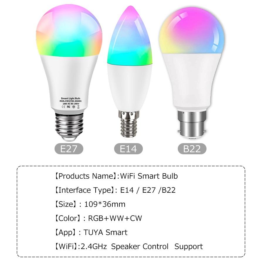 15 Вт TUYA Smart wifi лампа B22 E14 RGB светодиодная лампа E27 Alexa лампа Google Home 85-265 В CW WW волшебные лампочки с регулируемой яркостью голосовое управление