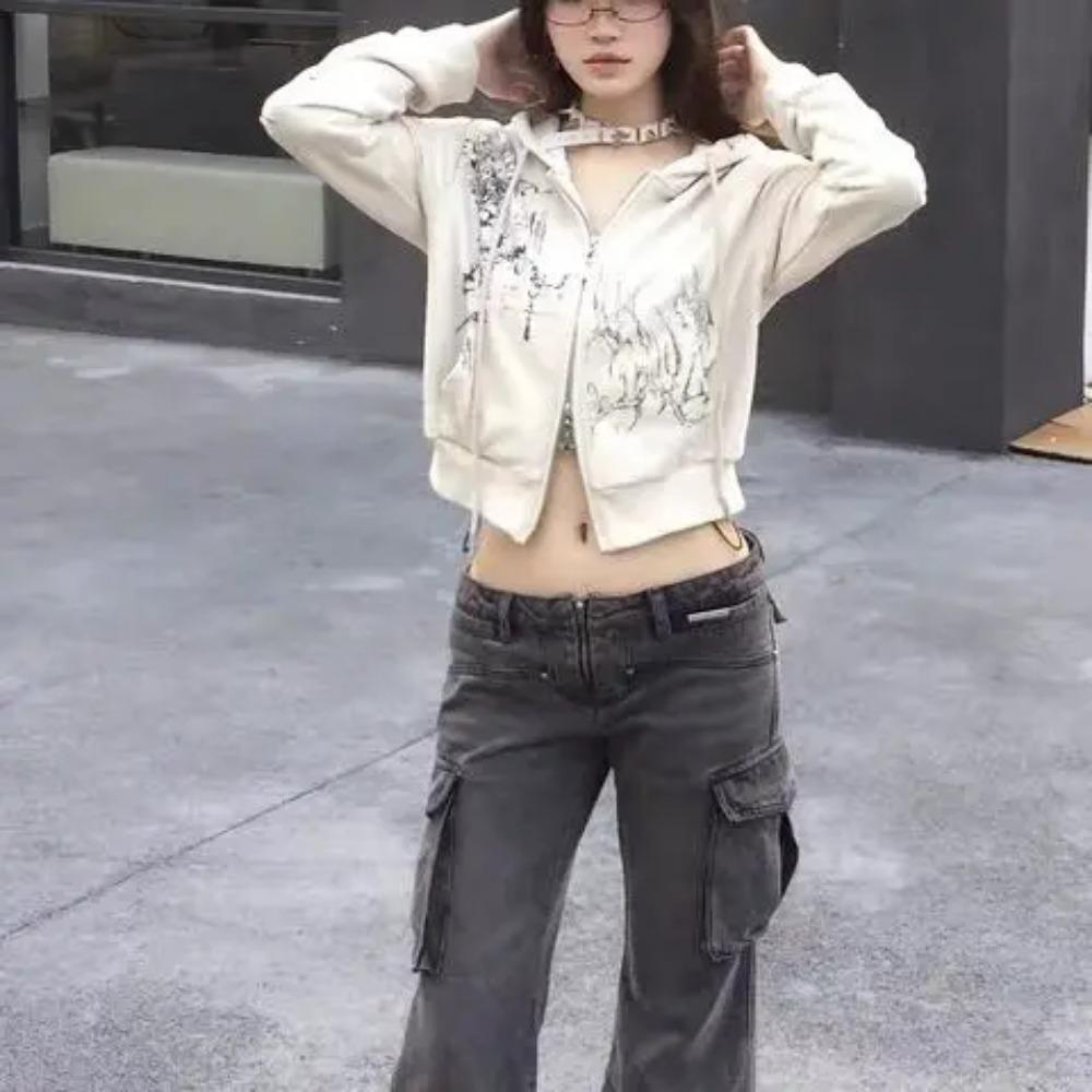 VAYLA Осенние укороченные худи в эстетике Y2k для женщин, повседневные, с принтом, на двойной молнии, в стиле харадзюку, панк, готические куртки в стиле фейри-гранж