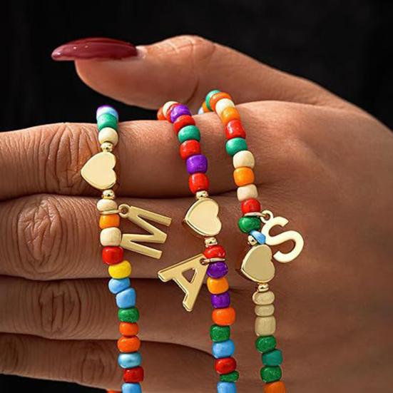 Колье-чокер с бусинами для женщин, разноцветное колье с бусинами, колье с подвеской-буквой, чокер с сердцем, подарок на день рождения для девочек, жены, девушки